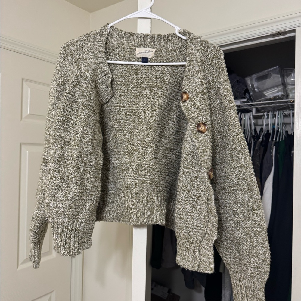 Cozy Chunky Knit Olive-Grey Button Cardigan Sweater